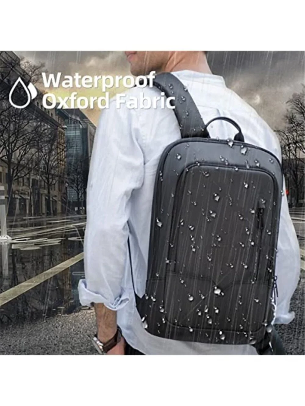 Slim Business Laptop Backpack USB Port Anti Theft Water Resistant 15.6 Inch